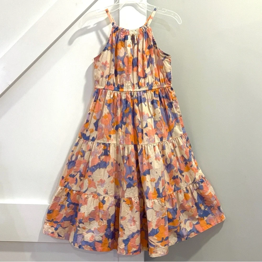 NWOT Gap Kids Floral Tiered High Neck Eyelet Flowy Ruffle Halter Sun Midi Dress